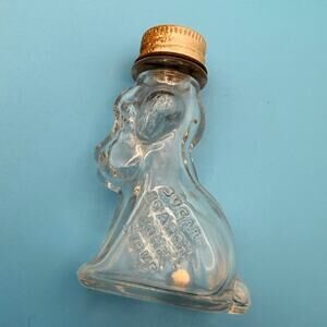 🐾 Vintage Dog‑Shaped Mini Bottle • 2.75” • Embossed Glass • 1/4 oz